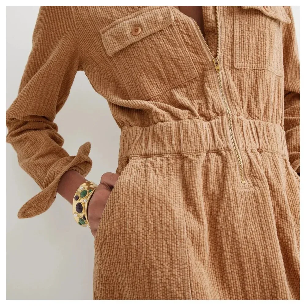 J.Crew Zip-front cinched dress in corduroy